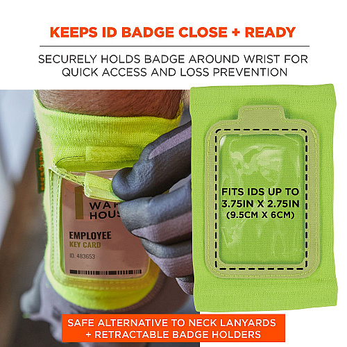 ergodyne Squids 3388 Wrist ID/Badge Holder, Vertical, Lime, 3.5 x 5.5 Holder, 2.75 x 3.75 Insert (19962)