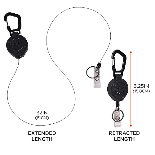 ergodyne Squids 3391 ID/Badge Reel, Extends 32", Black (19968)