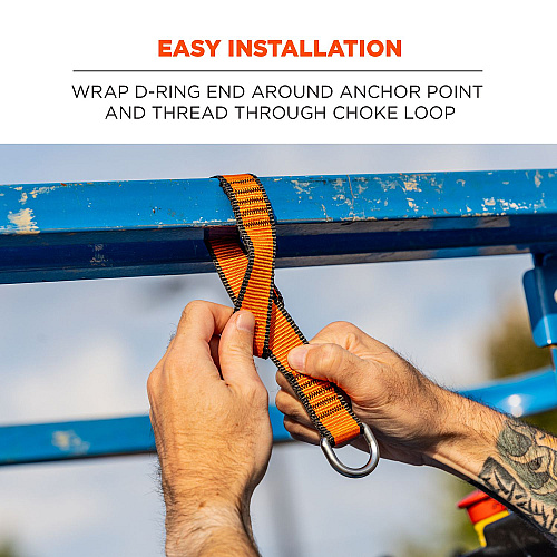 ergodyne Squids 3174 Anchor Choke Strap for Tool Tethering, 25 lb Max Safe Working Capacity, 15" Long, Orange (19174)
