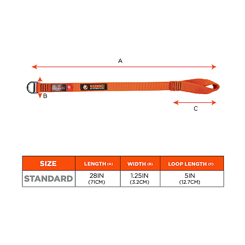 ergodyne Squids 3177 Anchor Choke Strap for Tool Tethering, 60 lb Max Safe Working Capacity, 28" Long, Orange (19195)