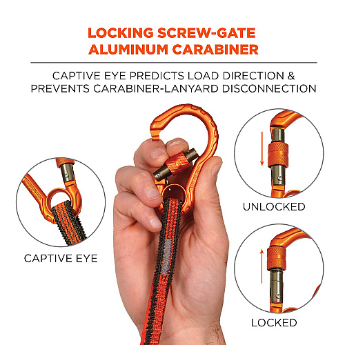 ergodyne Squids 3104F(x) Tool Lanyard with Carabiner/Choke Loop, 10 lb Max Working Capacity, 38" to 48" Long, Gray/Orange (19804)