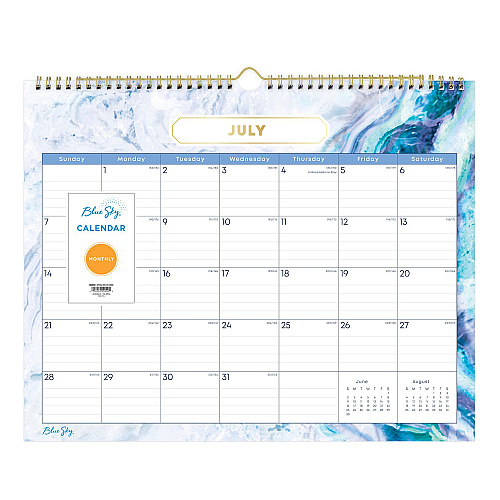 Blue Sky Gemma Academic Wall Calendar, Geode Artwork, 15" x 12", White/Blue Sheets, 12-Month (July to June): 2025 to 2026 (147010)
