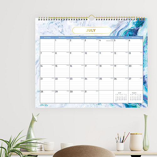 Blue Sky Gemma Academic Wall Calendar, Geode Artwork, 15" x 12", White/Blue Sheets, 12-Month (July to June): 2025 to 2026 (147010)