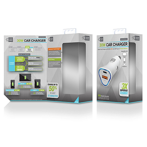 ByTech PD Car Charger, 30 W, Two 3 A Ports, White (CLPDV3101WT)