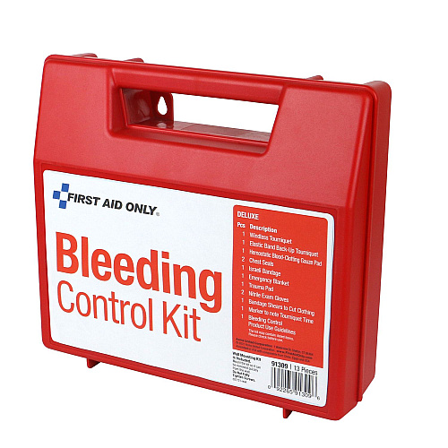First Aid Only Bleeding Control Wall Station Single Kit - Deluxe, 14 Pieces, Plastic Case (91309)