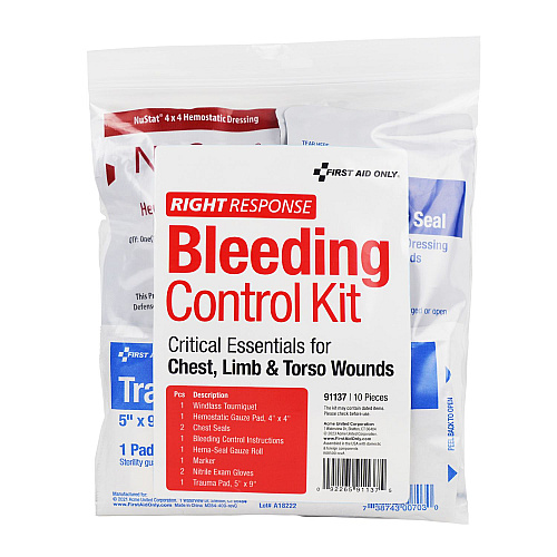 First Aid Only Critical Essentials Bleeding Control Kit for Limb, Chest and Torso Wounds, 11 Pieces, Plastic Bag (91137)