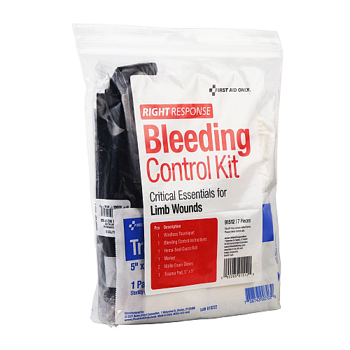 First Aid Only Critical Essentials Bleeding Control Kit for Limb Wounds, 8 Pieces, Plastic Bag (91512)