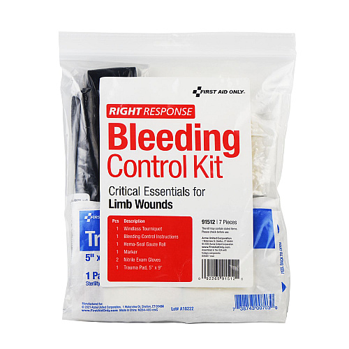 First Aid Only Critical Essentials Bleeding Control Kit for Limb Wounds, 8 Pieces, Plastic Bag (91512)