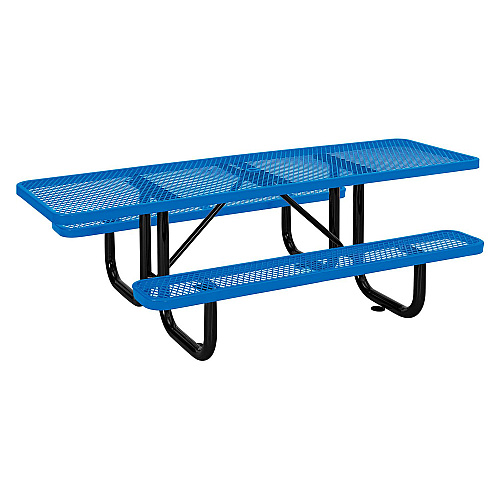 Global Industrial ADA Compliant Expanded Steel Picnic Table, Rectangular, 96 x 60 x 29.5, Blue Top and Base (695289BL)