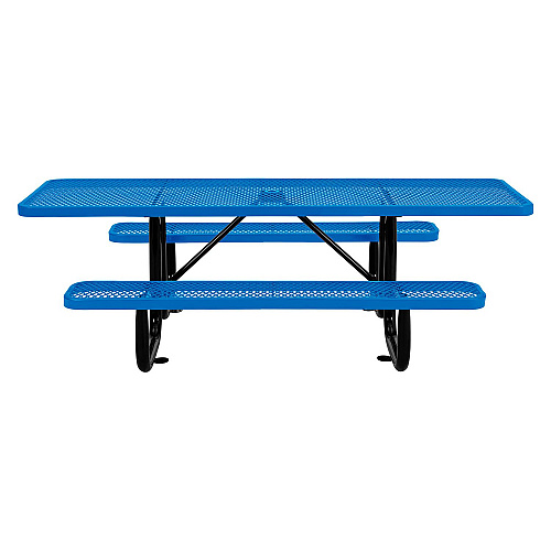 Global Industrial ADA Compliant Expanded Steel Picnic Table, Rectangular, 96 x 60 x 29.5, Blue Top and Base (695289BL)