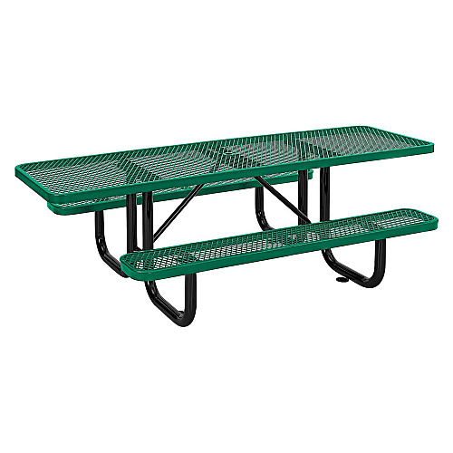 Global Industrial ADA Compliant Expanded Steel Picnic Table, Rectangular, 96 x 60 x 21.5, Green Top and Base (695289GN)
