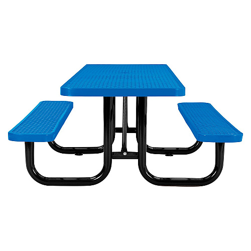 Global Industrial ADA Compliant Expanded Steel Picnic Table, Rectangular, 96 x 60 x 29.5, Blue Top and Base (695289BL)