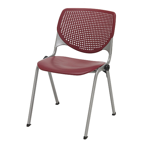 KFI Studios Pedestal Table with Four Burgundy Kool Series Chairs, Round, 36" Dia x 29h, Designer White (811774036672)