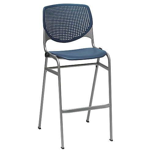 KFI Studios Pedestal Bistro Table with Four Navy Kool Series Barstools, Round, 36" Dia x 41h, Designer White (811774037051)