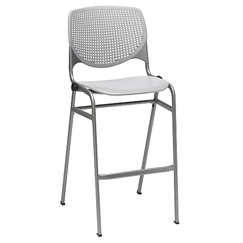KFI Studios Pedestal Bistro Table with Four Light Gray Kool Series Barstools, Round, 36" Dia x 41h, Designer White (811774037105)