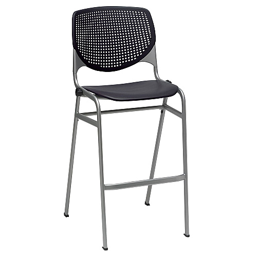 KFI Studios Pedestal Bistro Table with Four Black Kool Series Barstools, Round, 36" Dia x 41h, Designer White (811774037082)