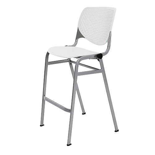 KFI Studios Pedestal Bistro Table with Four White Kool Series Barstools, Round, 36" Dia x 41h, Studio Teak (811774037273)