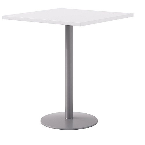 KFI Studios Pedestal Bistro Table with Four White Jive Series Barstools, Square, 36 x 36 x 41, Designer White (811774039918)