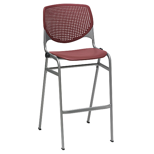 KFI Studios Pedestal Bistro Table with Four Burgundy Kool Series Barstools, Round, 36" Dia x 41h, Designer White (811774037068)