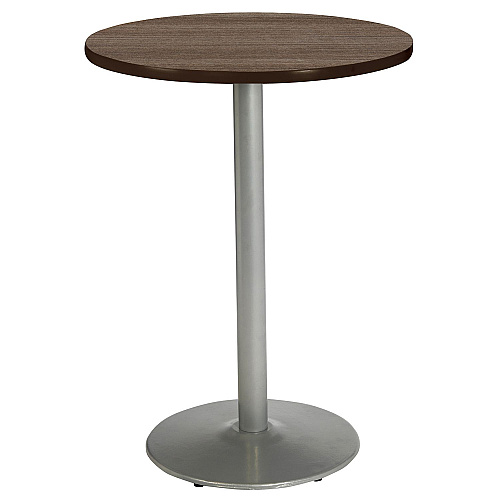 KFI Studios Pedestal Bistro Table with Four Navy Kool Series Barstools, Round, 36" Dia x 41h, Studio Teak (811774037266)
