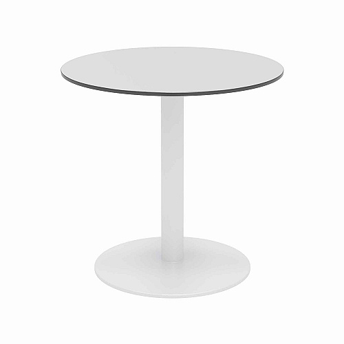 KFI Studios Eveleen Outdoor Patio Table with Two Gray Powder-Coated Polymer Chairs, 30" Dia x 29h, Designer White (840031918451)