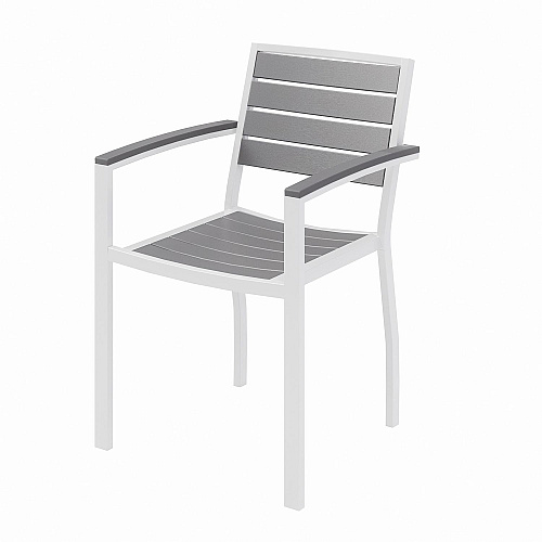 KFI Studios Eveleen Outdoor Patio Table with Two Gray Powder-Coated Polymer Chairs, 30" Dia x 29h, Designer White (840031918451)