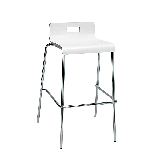 KFI Studios Pedestal Bistro Table with Four White Jive Series Barstools, Round, 36" Dia x 41h, Designer White (840031900128)