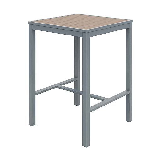 KFI Studios Eveleen Outdoor Bistro Patio Table with Two Mocha Powder-Coated Polymer Barstools, 30" Square, Mocha (840031925251)