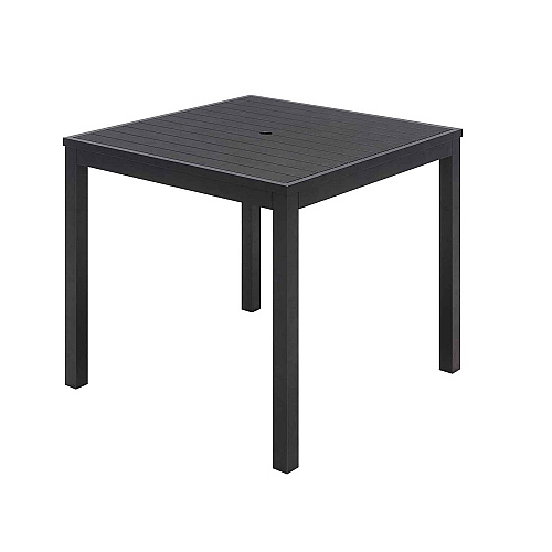 KFI Studios Eveleen Outdoor Patio Table with Six Black Powder-Coated Polymer Chairs, 32 x 55 x 29, Black (840031925244)