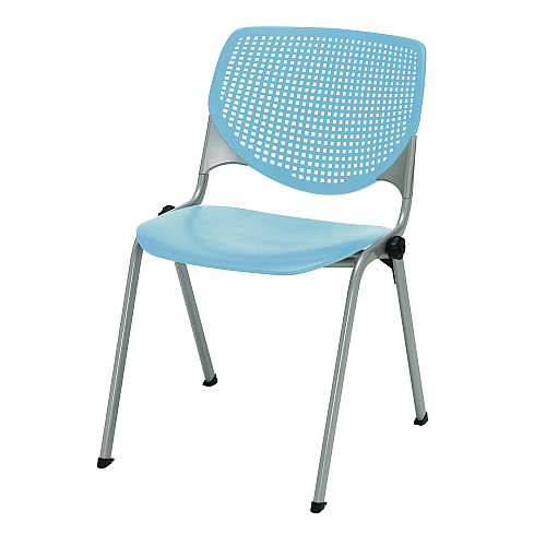KFI Studios Pedestal Table with Four Sky Blue Kool Series Chairs, Round, 36" Dia x 29h, Studio Teak (811774036900)