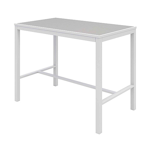 KFI Studios Eveleen Outdoor Bistro Patio Table with Four Gray Powder-Coated Polymer Barstools, 32 x 55, Gray (840031925206)
