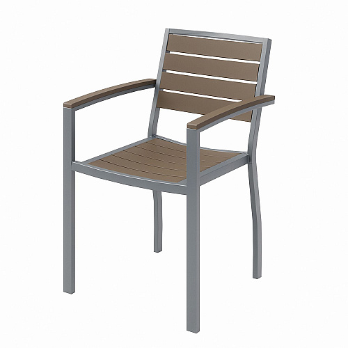 KFI Studios Eveleen Outdoor Patio Table with Two Mocha Powder-Coated Polymer Chairs, 30" Dia x 29h, Gray (840031918444)