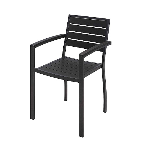 KFI Studios Eveleen Outdoor Patio Table with Six Black Powder-Coated Polymer Chairs, 32 x 55 x 29, Black (840031925244)