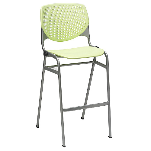 KFI Studios Pedestal Bistro Table with Four Lime Green Kool Series Barstools, Round, 36" Dia x 41h, Designer White (811774037112)