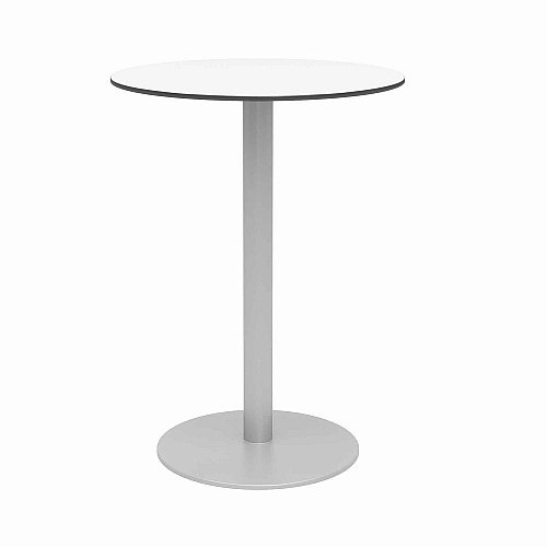 KFI Studios Eveleen Outdoor Bistro Patio Table, Two Gray Powder-Coated Polymer Barstools, Round, 30" Dia x 41h, White (840031918475)