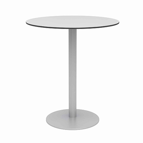 KFI Studios Eveleen Outdoor Bistro Patio Table with Four Mocha Powder-Coated Polymer Barstools, Round, 41"h, Gray (840031918505)