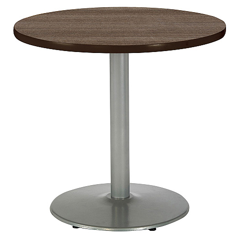 KFI Studios Pedestal Table with Four Black Kool Series Chairs, Round, 36" Dia x 29h, Studio Teak (811774036894)