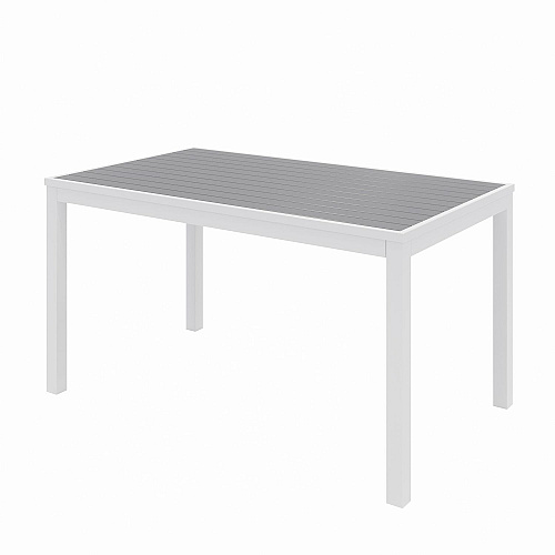 KFI Studios Eveleen Outdoor Patio Table with Six Gray Powder-Coated Polymer Chairs, 32 x 55 x 29, Gray (840031918536)
