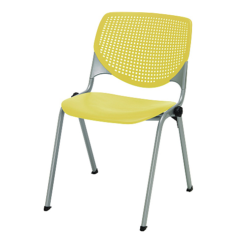 KFI Studios Pedestal Table with Four Yellow Kool Series Chairs, Round, 36" Dia x 29h, Designer White (811774036702)