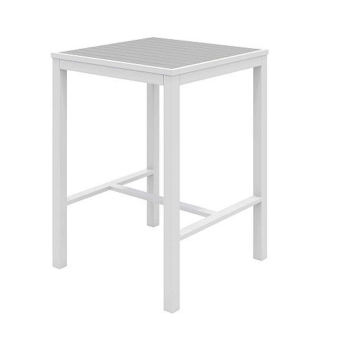 KFI Studios Eveleen Outdoor Bistro Patio Table with Two Gray Powder-Coated Polymer Barstools, 30" Square, Gray (840031925268)
