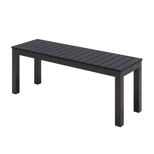 KFI Studios Eveleen Outdoor Patio Table with Two Black Powder-Coated Polymer Chairs and Two Benches, 32 x 55, Gray (840031925152)