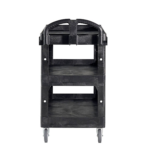 Rubbermaid Commercial BRUTE 3-Shelf Heavy-Duty Ergo Lipped Utility Cart, Resin, 3 Shelves, 600 lb Capacity, 25.24" x 44" x 47", Black (2196862)
