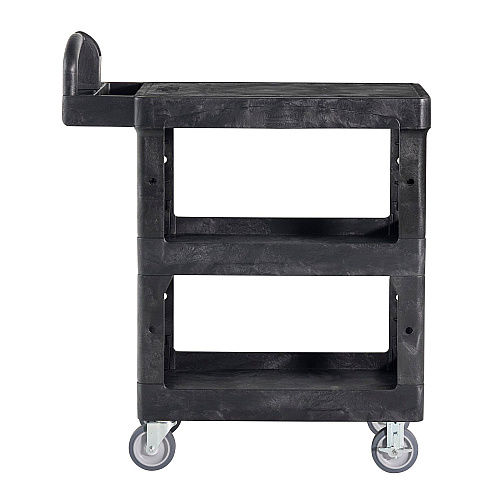 Rubbermaid Commercial BRUTE 3-Shelf Heavy-Duty Ergo Flat Utility Cart, Resin, 3 Shelves, 600 lb Capacity, 25.24" x 48.63" x 46.18", Black (2203280)