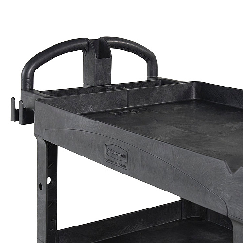 Rubbermaid Commercial BRUTE 3-Shelf Heavy-Duty Ergo Lipped Utility Cart, Resin, 3 Shelves, 600 lb Capacity, 25.24" x 44" x 47", Black (2196862)