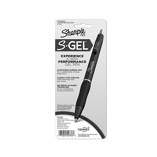 Sharpie S-Gel Fashion Barrel Pen, Retractable, Medium 0.7 mm, Assorted Color Ink, White Barrel, 4/Pack (2193947)