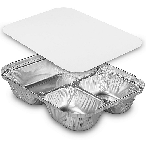 HFA Three-Compartment Oblong Food Container, 24 oz, 6.38 x 1.47 x 8, Silver, Aluminum, 500/Carton (204500)
