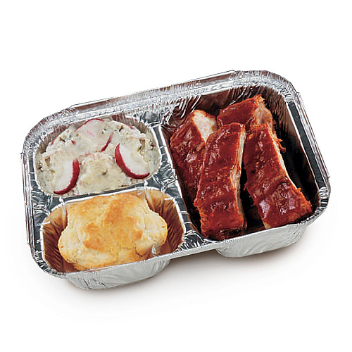 HFA Three-Compartment Oblong Food Container, 24 oz, 6.38 x 1.47 x 8, Silver, Aluminum, 500/Carton (204500)