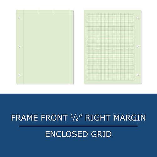Roaring Spring Covered Engineering Pad, 5 sq/in Quadrille Rule, 80 Green 8.5 x 11 Sheets, 24/Carton (95371CS)