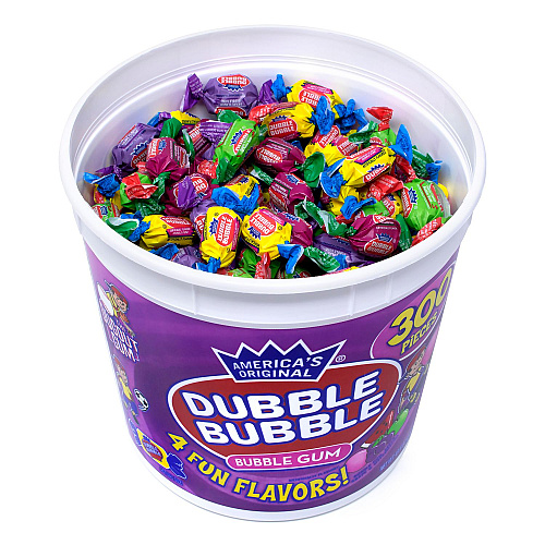 Dubble Bubble Bubble Gum Assorted Flavor Twist Tub, 0.16 oz Individually Wrapped, 300/Tub, 2 Tubs/Carton (60004082)