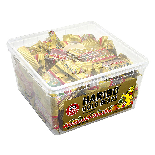 Haribo Goldbears Gummi Candy, Assorted Flavors, 0.4 oz Pouch, 54/Tub, 2 Tubs/Carton (60004073)